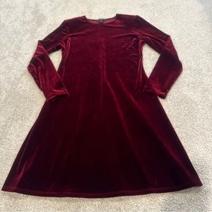 Social Circles Maroon Velvet Long Sleeve Dress Knee Length Shoulder Pads 10